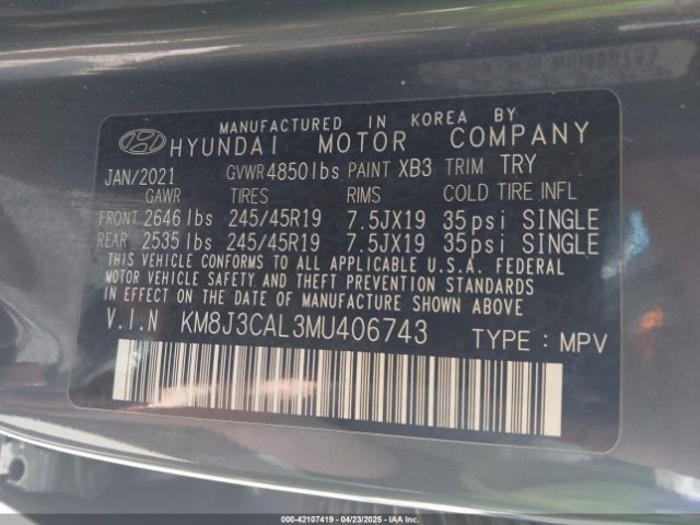 2021 HYUNDAI TUCSON KM8J3CAL3MU406743 Photo 8