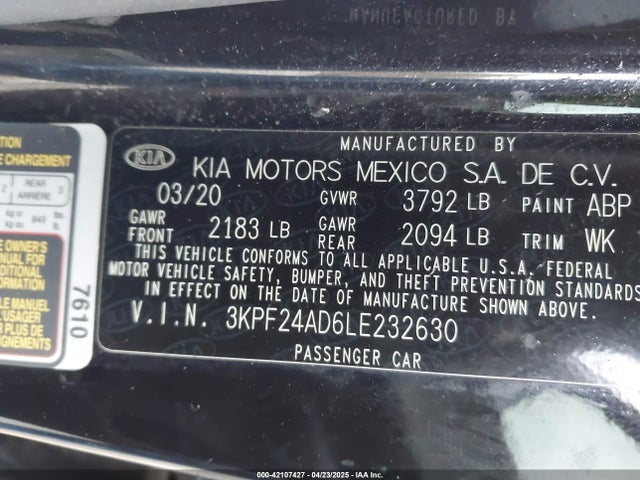 3KPF24AD6LE232630 KIA Forte Lxs