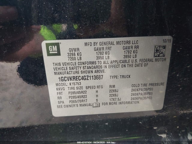 1GCVKREC4GZ113687 Chevrolet Silverado 1500 2lt