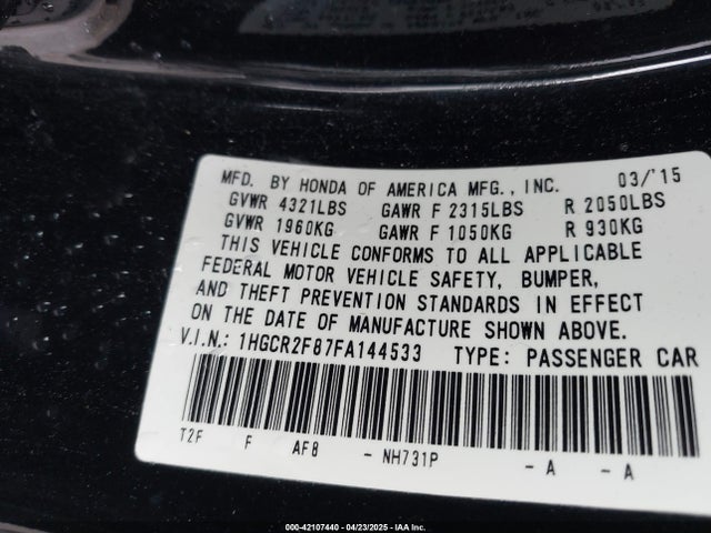 1HGCR2F87FA144533 Honda Accord Ex-l