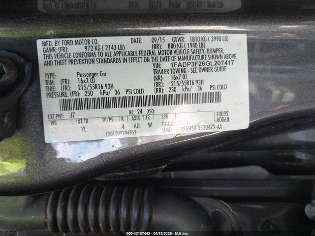 1FADP3F26GL207417 Ford FOCUS SE