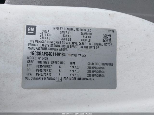 2012 CHEVROLET EXPRESS 1500 1GCSGAFX4C1149184 Photo 8