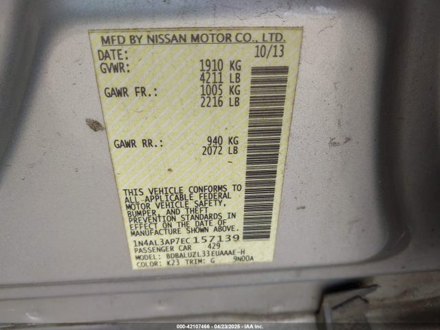 Nissan Altima 2.5 Sv 2014 1N4AL3AP7EC157139 Image 9