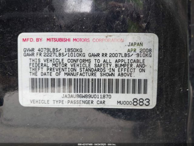 2009 MITSUBISHI LANCER JA3AU86W89U011870 Photo 8