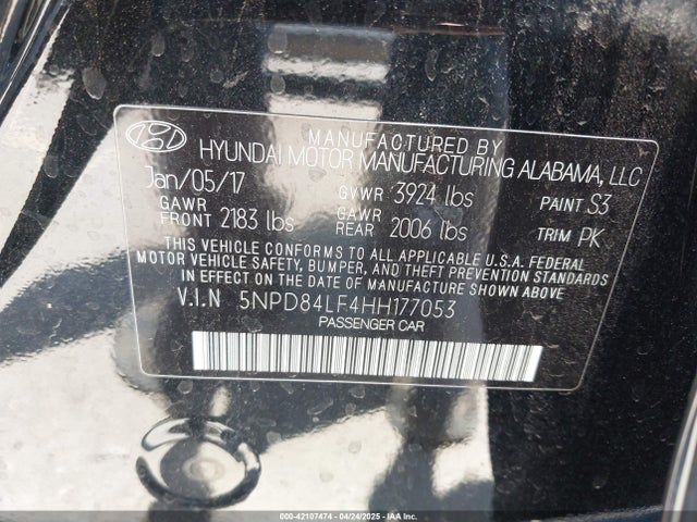5NPD84LF4HH177053 Hyundai ELANTRA SE