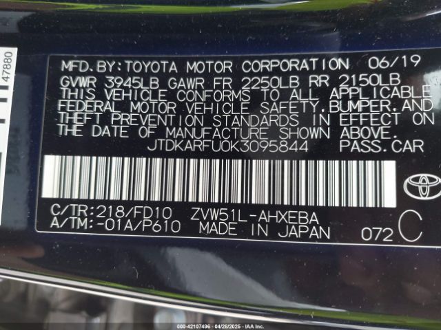 2019 TOYOTA PRIUS JTDKARFU0K3095844 Photo 8