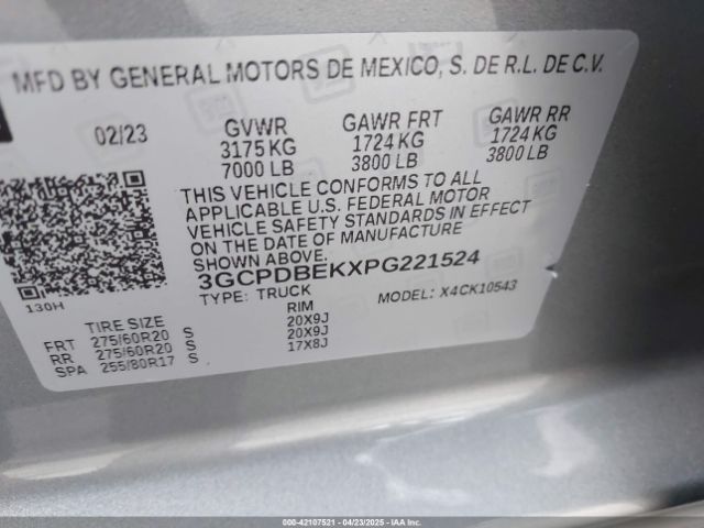 3GCPDBEKXPG221524 Chevrolet Silverado 1500 4wd  Short Bed Custom