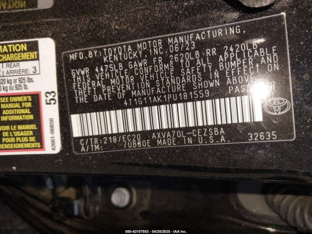 4T1G11AK1PU181559 Toyota Camry Se Nightshade Edition
