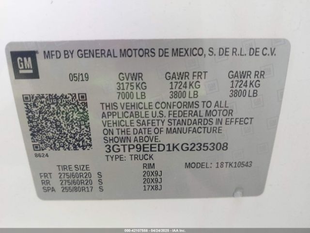 3GTP9EED1KG235308 GMC Sierra 1500 At4