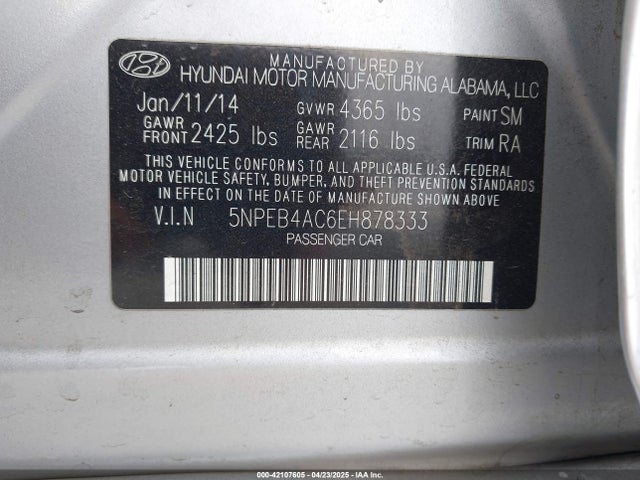 5NPEB4AC6EH878333 Hyundai SONATA GLS