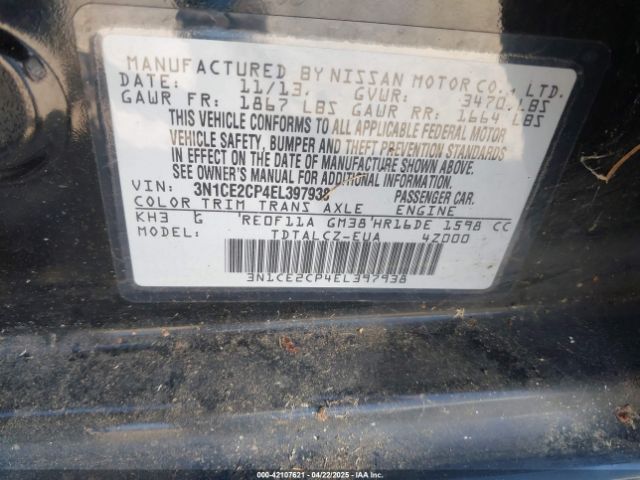 3N1CE2CP4EL397938 Nissan Versa Note S Plus