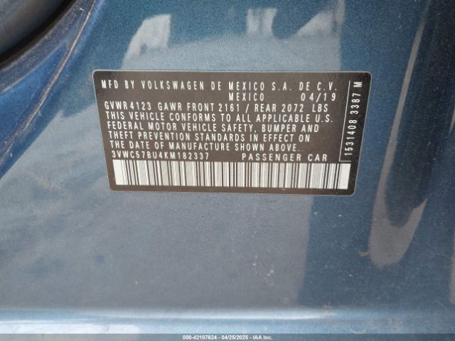 3VWC57BU4KM182337 Volkswagen Jetta 1.4t R-line/1.4t S/1.4t Se