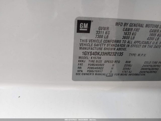 1GYS4DKJ3HR232135 Cadillac Escalade Platinum