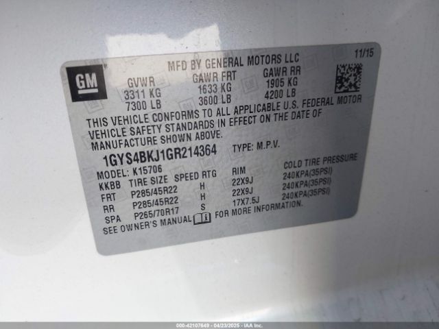 1GYS4BKJ1GR214364 Cadillac Escalade Luxury Collection
