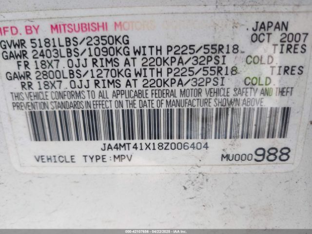 2008 MITSUBISHI OUTLANDER JA4MT41X18Z006404 Photo 8