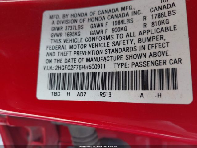 2HGFC2F75HH500911 Honda CIVIC EX