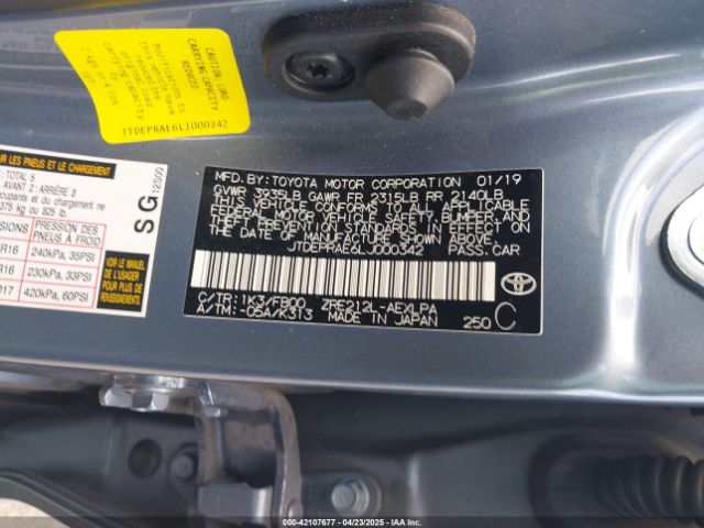JTDEPRAE6LJ000342 Toyota COROLLA LE