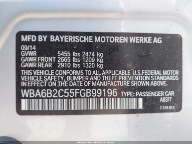 2015 BMW 650I GRAN COUPE WBA6B2C55FGB99196 Photo 8