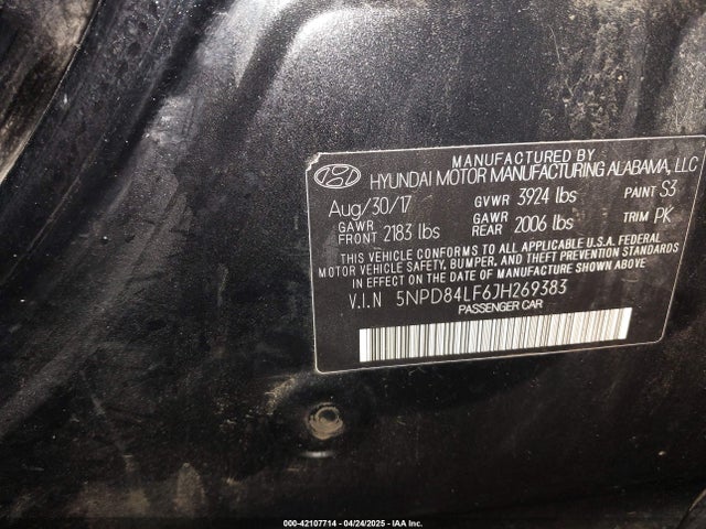 5NPD84LF6JH269383 Hyundai mpi nu