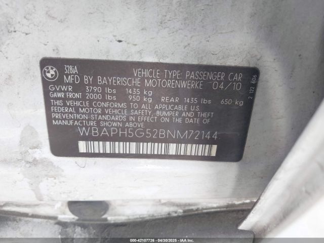2011 BMW 328I WBAPH5G52BNM72144 Photo 8