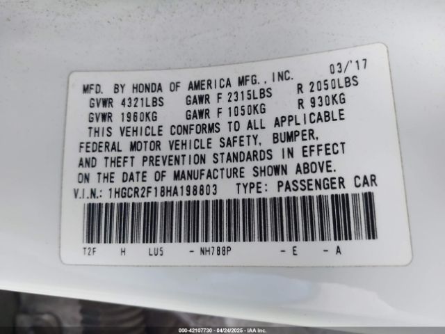 1HGCR2F18HA198803 Honda Accord Sport Se