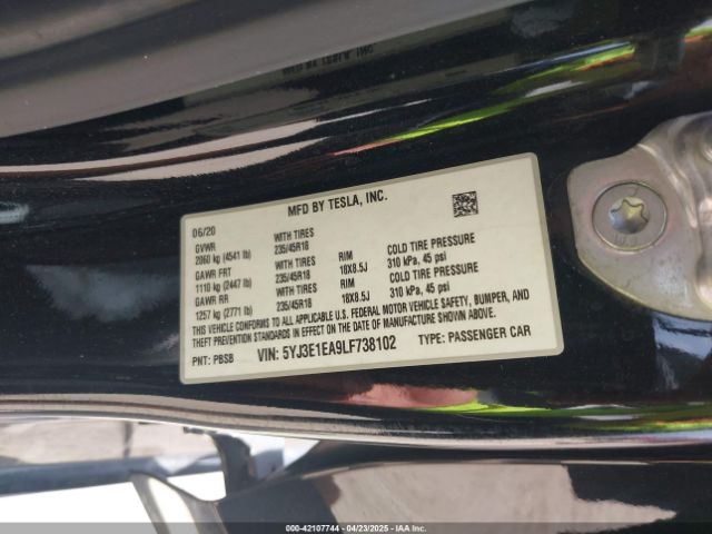 5YJ3E1EA9LF738102 Tesla Model 3 Standard Range Plus Rear-wheel Drive/standard Range Rear-wheel Drive