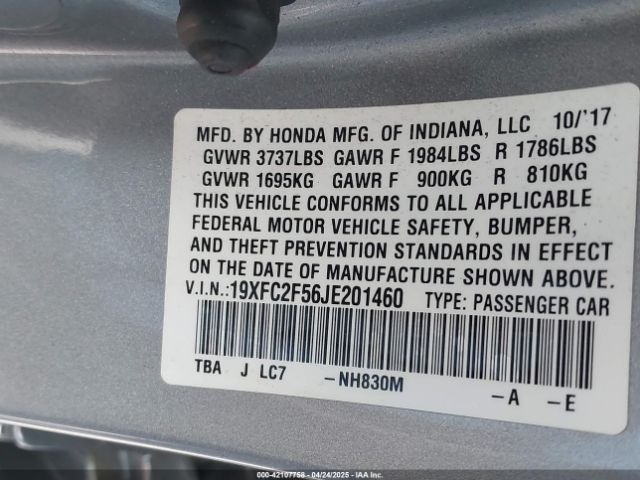 19XFC2F56JE201460 Honda Civic Lx