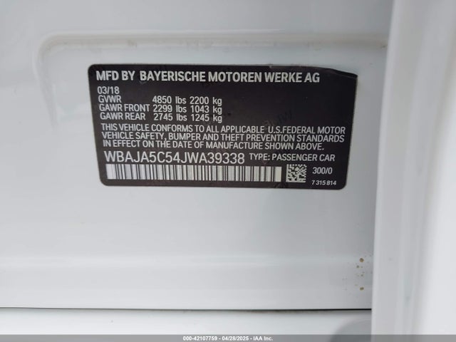 WBAJA5C54JWA39338 BMW 2018