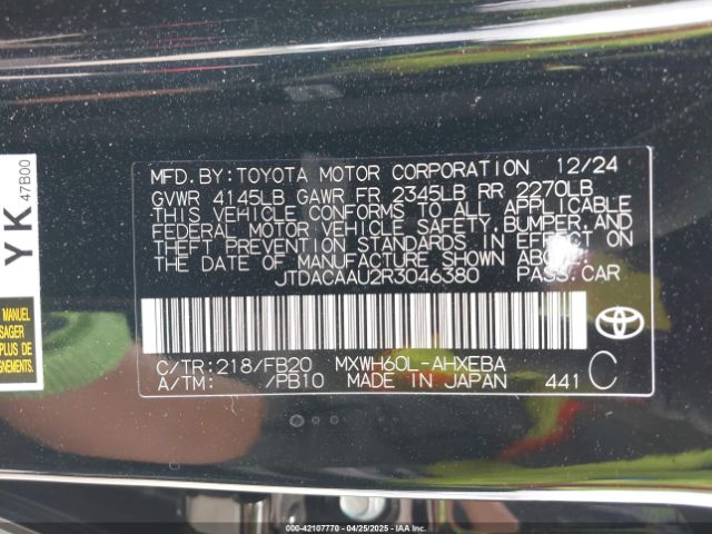 JTDACAAU2R3046380 Toyota Prius Le