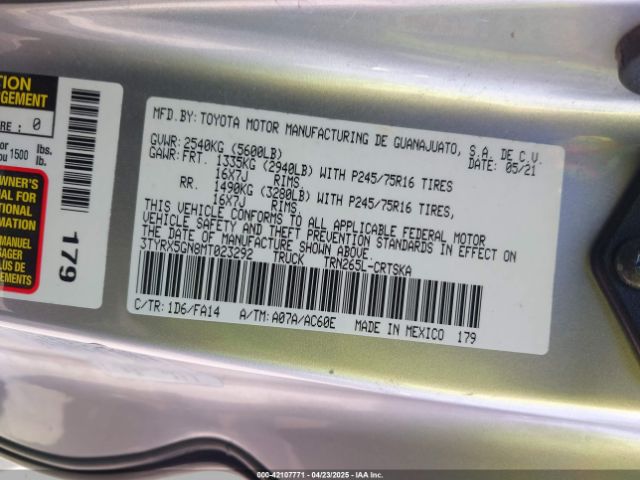 3TYRX5GN8MT023292 Toyota Tacoma Sr