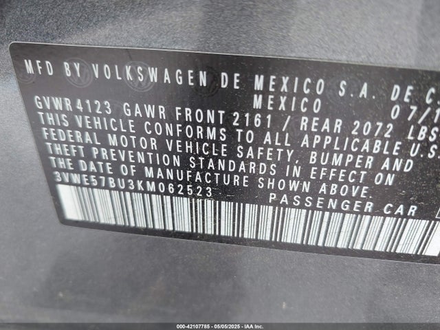 3VWE57BU3KM062523 Volkswagen Jetta 1.4t Sel