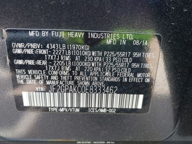JF2GPAKC0E8333462 Subaru Xv Crosstrek 2.0i Limited