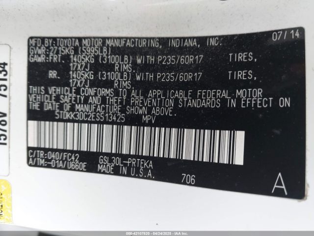 5TDKK3DC2ES513425 Toyota Sienna Le V6 8 Passenger