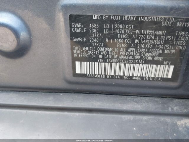 4S4BRCCC3E3226184 Subaru Outback 2.5i Premium
