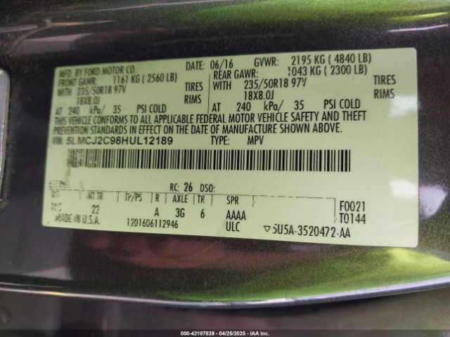 5LMCJ2C98HUL12189 Lincoln MKC SELECT