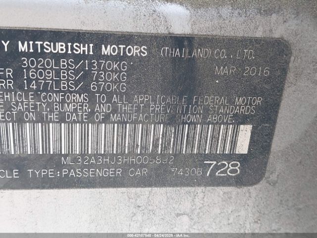 ML32A3HJ3HH005892 Mitsubishi MIRAGE ES