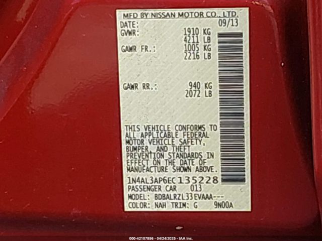 1N4AL3AP6EC135228 Nissan Altima 2.5 S