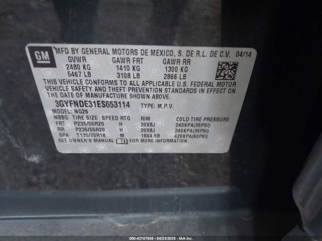 3GYFNDE31ES653114 Cadillac Srx Premium Collection