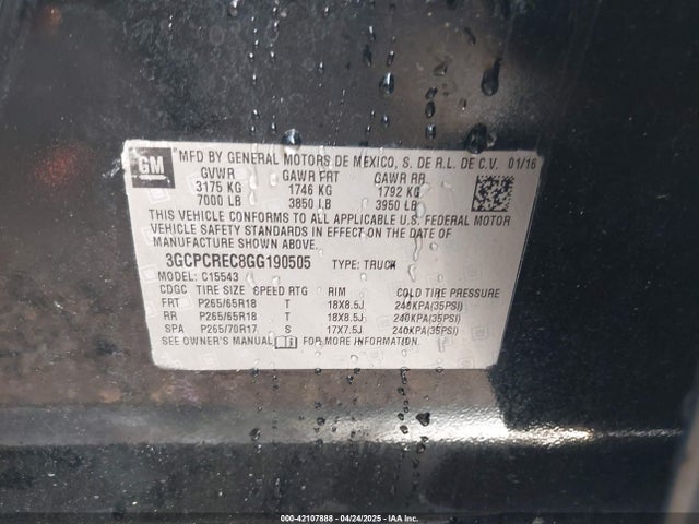 3GCPCREC8GG190505 Chevrolet Silverado 1500 1lt