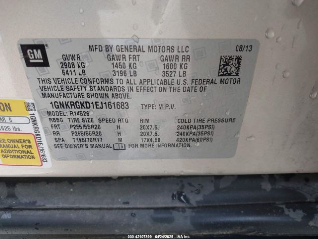 1GNKRGKD1EJ161683 Chevrolet Traverse 1lt