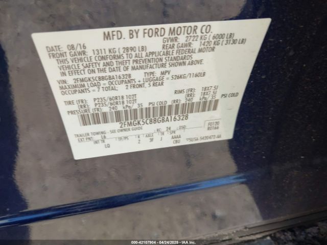 2FMGK5C88GBA16328 Ford FLEX SEL