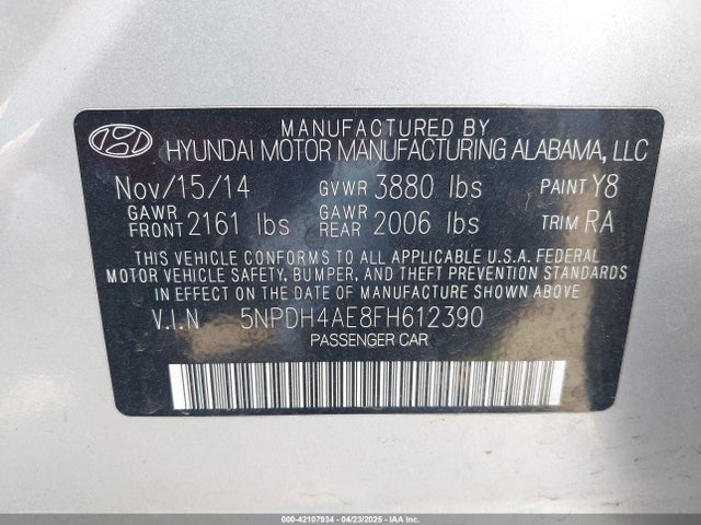 5NPDH4AE8FH612390 Hyundai ELANTRA SE
