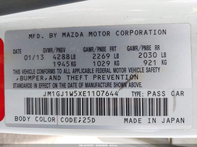 JM1GJ1W5XE1107644 Mazda Mazda6 I Grand Touring
