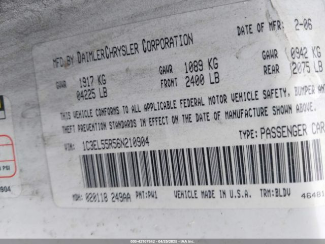 2006 CHRYSLER SEBRING 1C3EL55R56N210904 Photo 8
