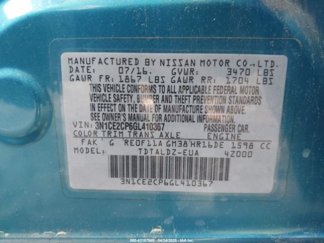3N1CE2CP6GL410367 Nissan Versa Note Sv