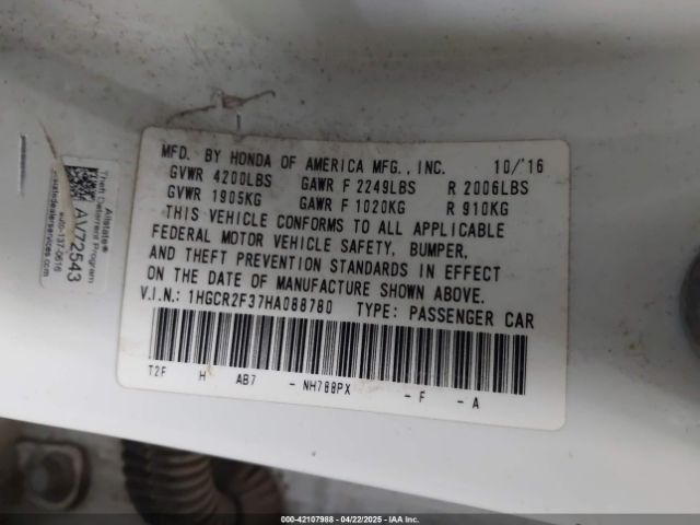 1HGCR2F37HA088780 Honda k24w1