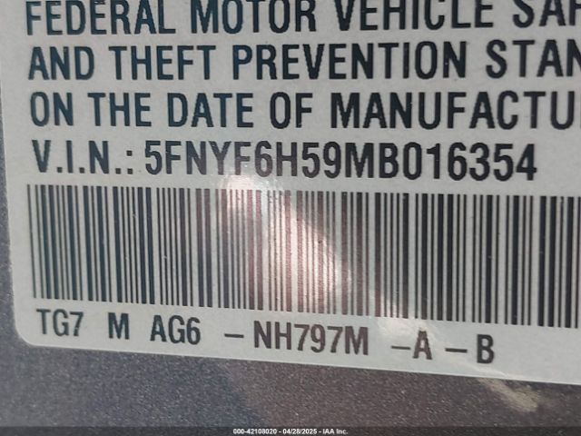 5FNYF6H59MB016354 Honda Pilot Awd Ex-l