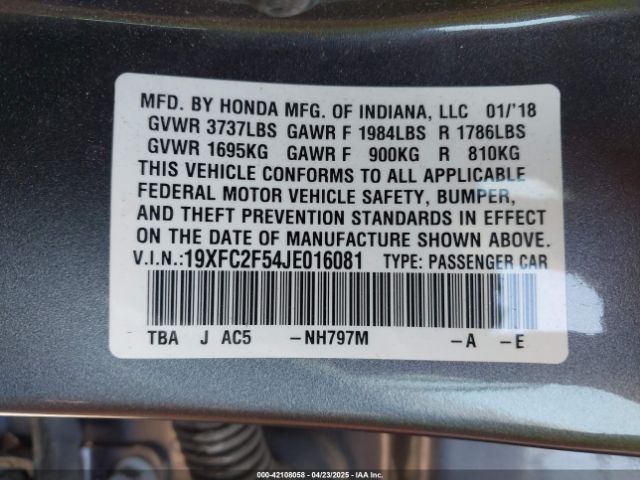19XFC2F54JE016081 Honda Civic Lx