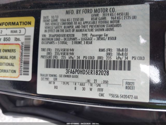 3FA6P0HD5ER182028 Ford FUSION SE