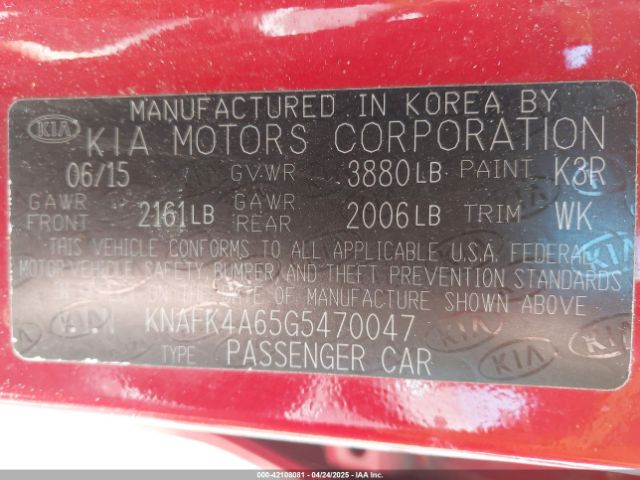 KNAFK4A65G5470047 KIA FORTE LX